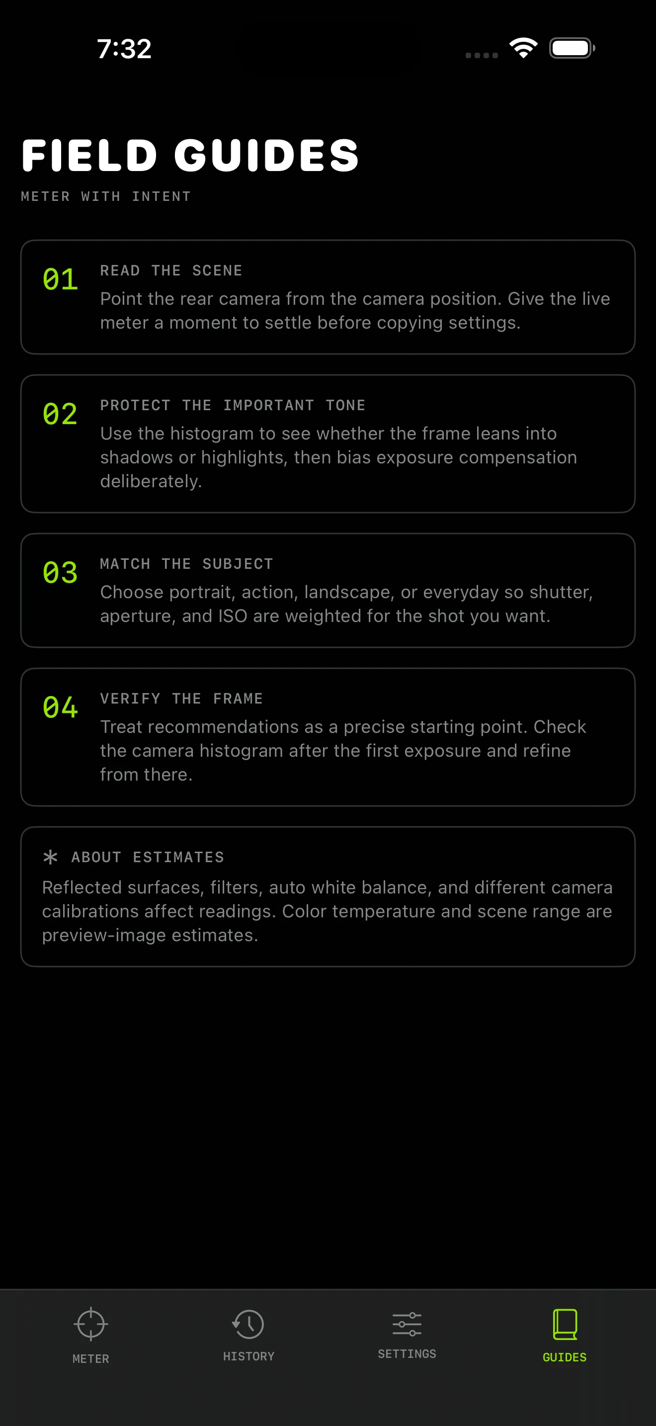 Photography field guides screen
