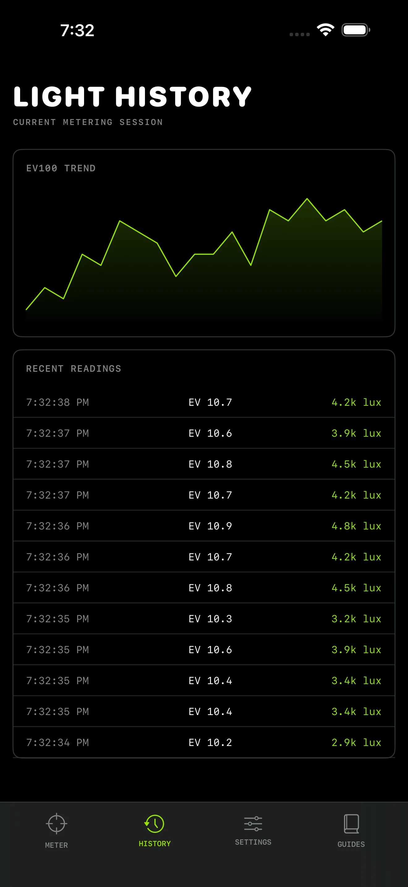 Exposure history screen